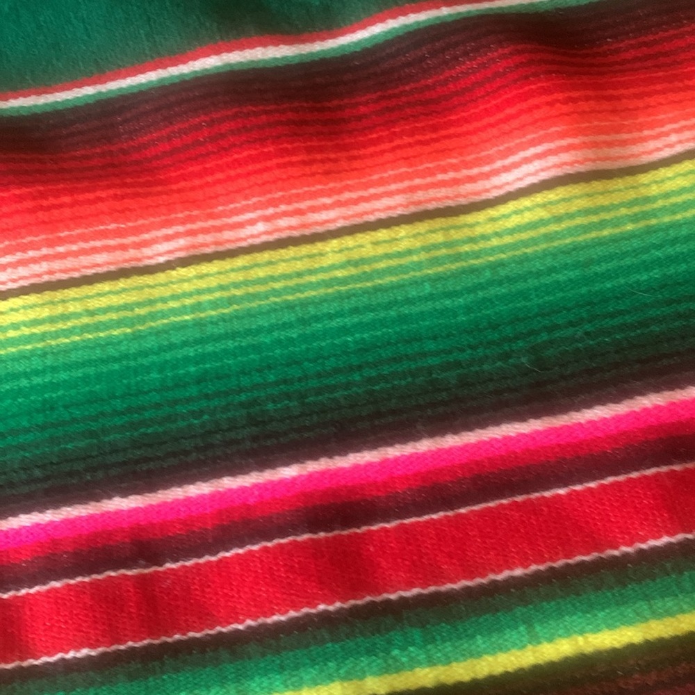 Vintage colorful cotton Mexican serape sarape salti fringed blanket - Picture 13 of 15